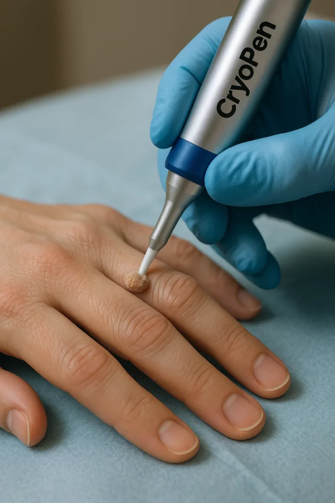example of cryopen wart removal Leicester treatment on a persons finger