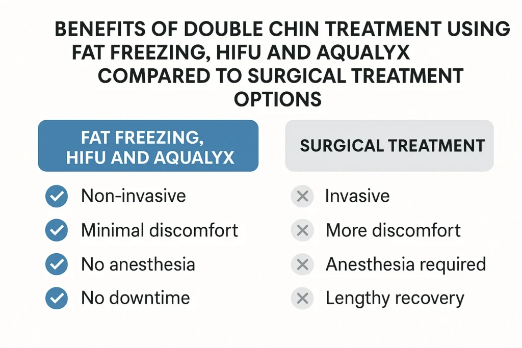 Graphic about the benefits of double chin treatment Leicester - from LA LIPO