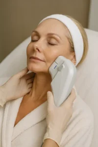 Woman receiving HIFU non surgical facelift treatment Leicester