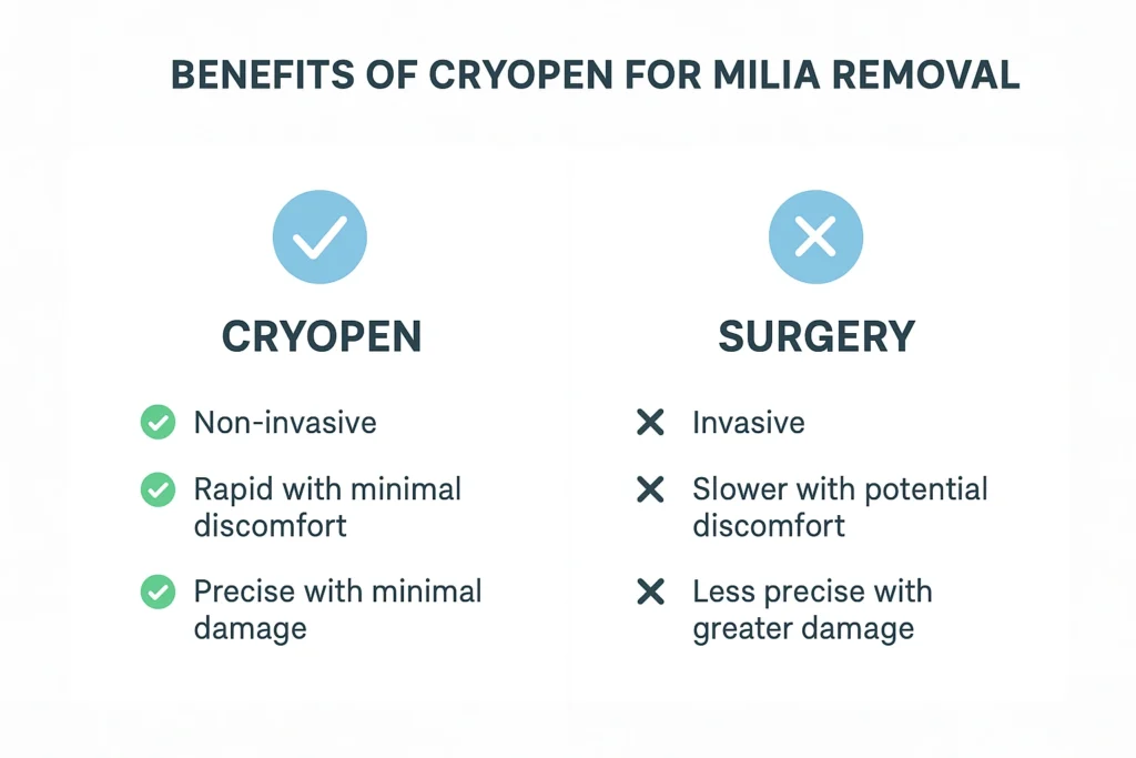 Benefits of cryopen for milia removal Leicester compared to surgical treatments.