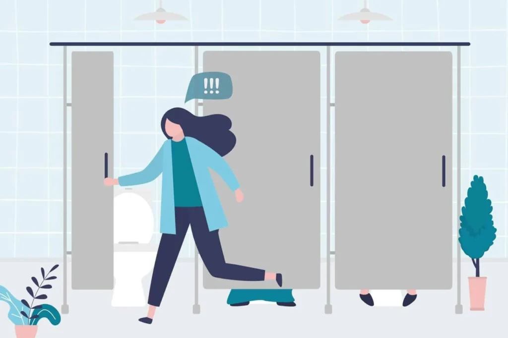 graphic of Urine incontinence Leicester woman running to the toilet.