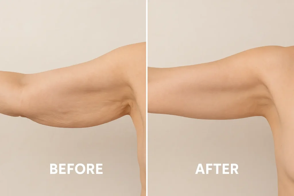 Picture of LA LIPO Leicester before and after results of skin tightening treatment on the upper arms.